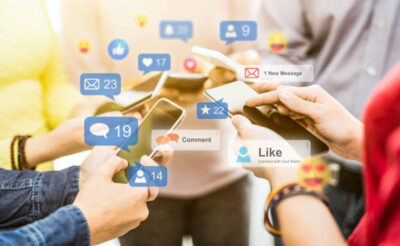 Young people watching a live streaming. social media concept.
