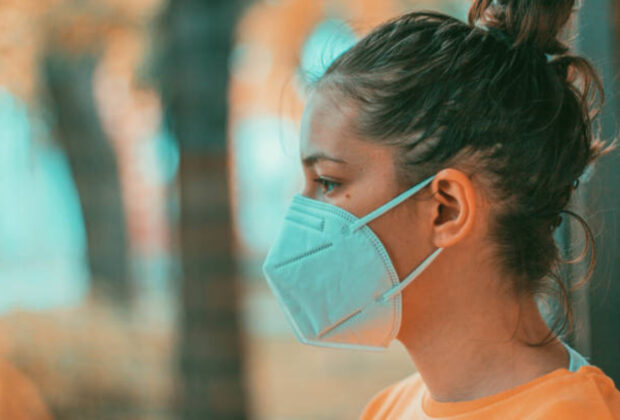 Protection mask for covid19 virus on the young girl face