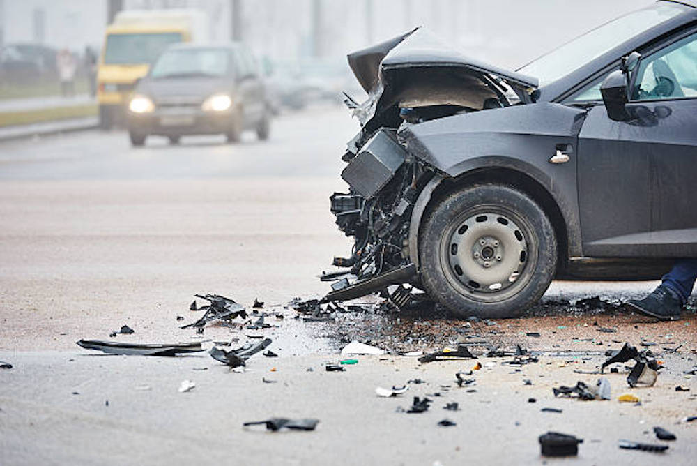 Car Crash Accident On Street, Damaged Automobiles After Collision In City