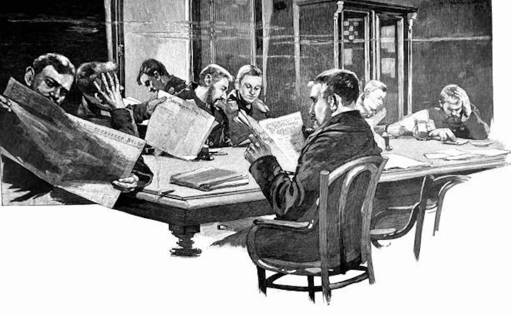 Several Men Read Newspapers In The Library 1896