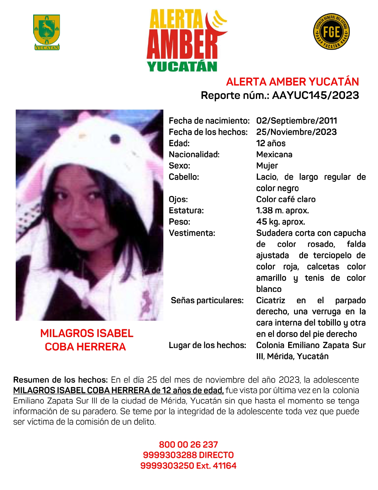 Alerta Amber Estatal Milagros Isabel Coba Herrera De 12 Anos Yuc Page 0001