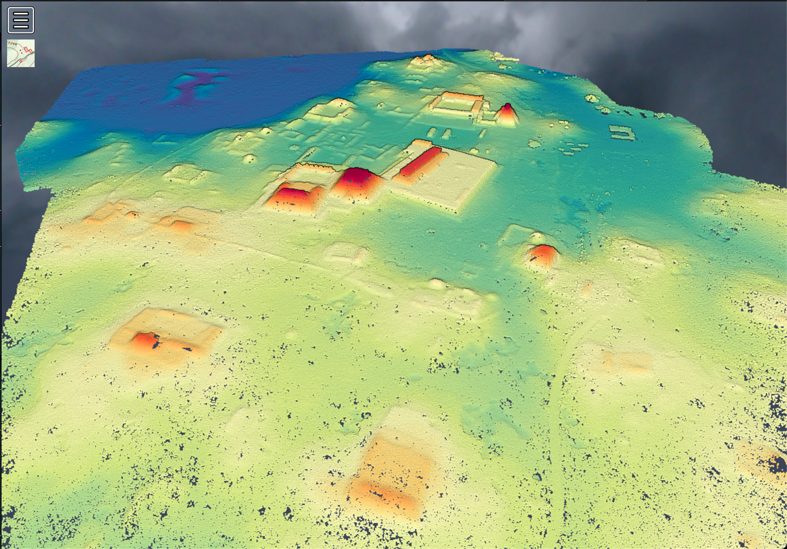 Visualización De La Nube De Puntos Lidar Con La Clasificación, En Donde Se Observan Los Monumentos Arqueológicos De Uxmal Foto Cortesía Héctor Cauich Uxmal