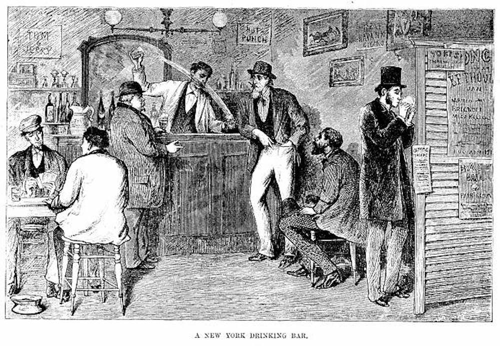 Vintage Engraving Of A New York Drinking Bar, New York, Usa. 1882
