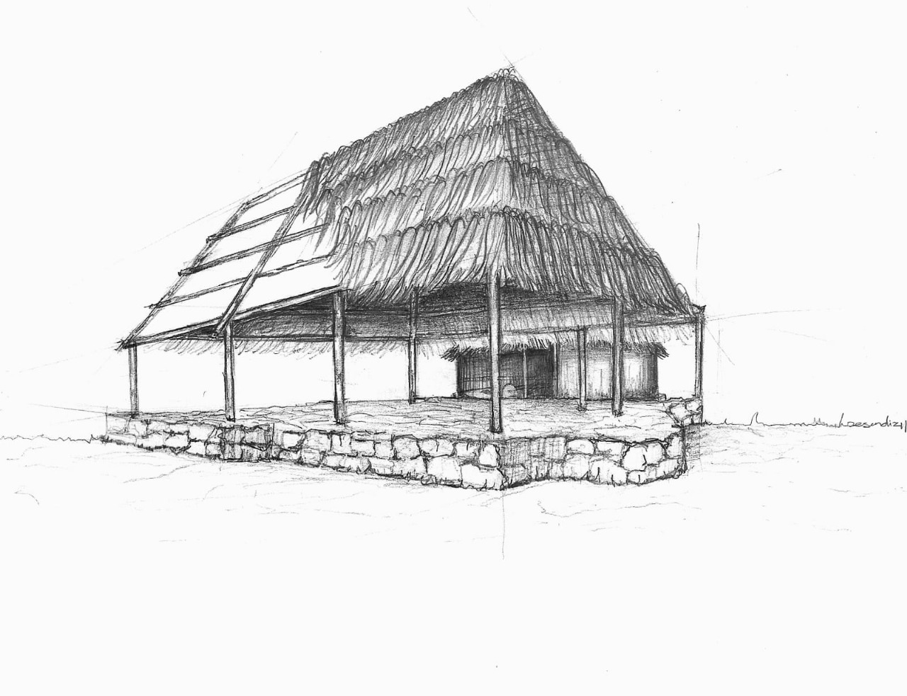 La colocación de la escultura en el acceso al recinto, indicaría que este espacio no funcionó como vivienda. Dibujo de Erik Reséndiz.